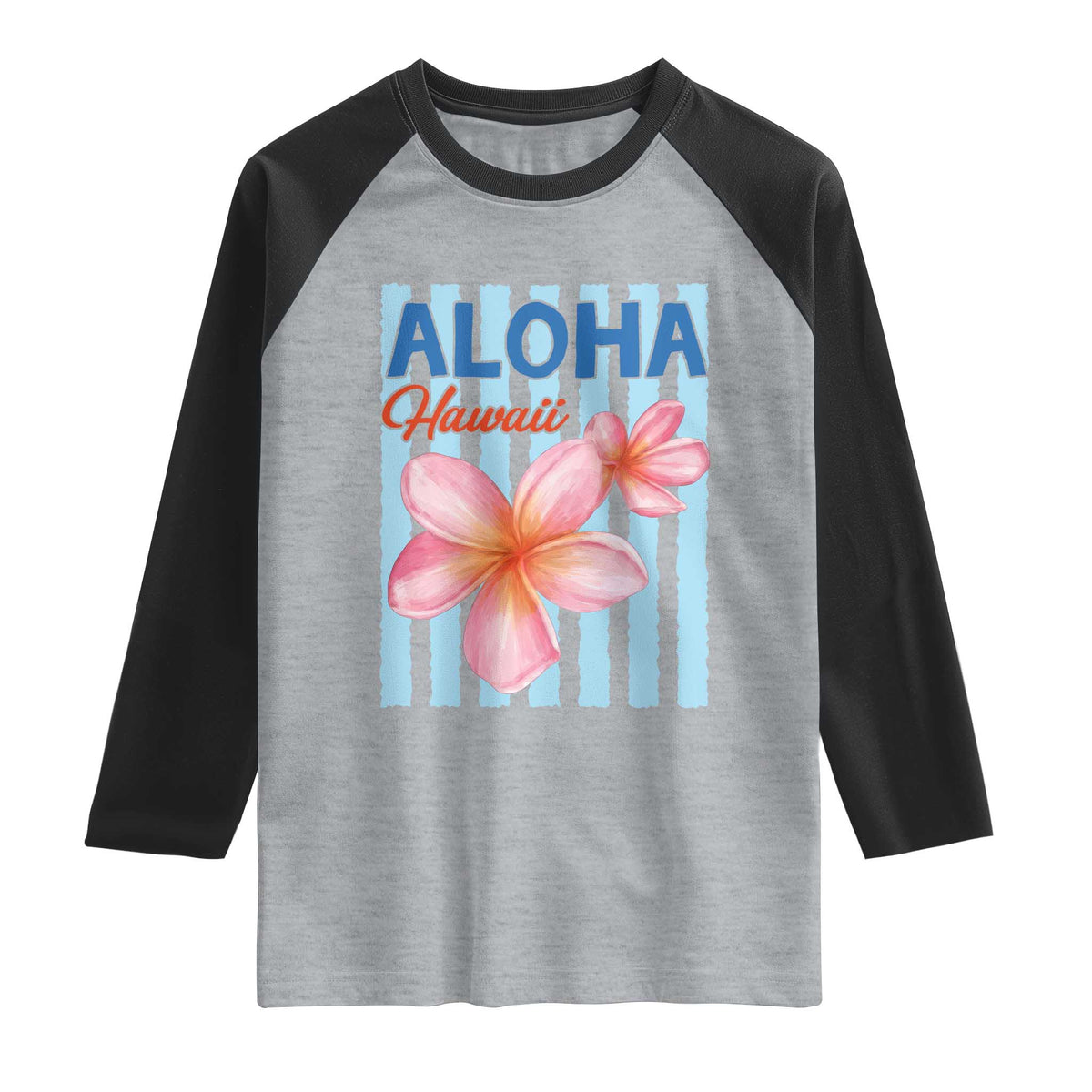 Aloha Hawaii Raglan Shirt Hibiscus Flower Tropical Beach Vacation TS14 Heather Gray Black Print Your Wear