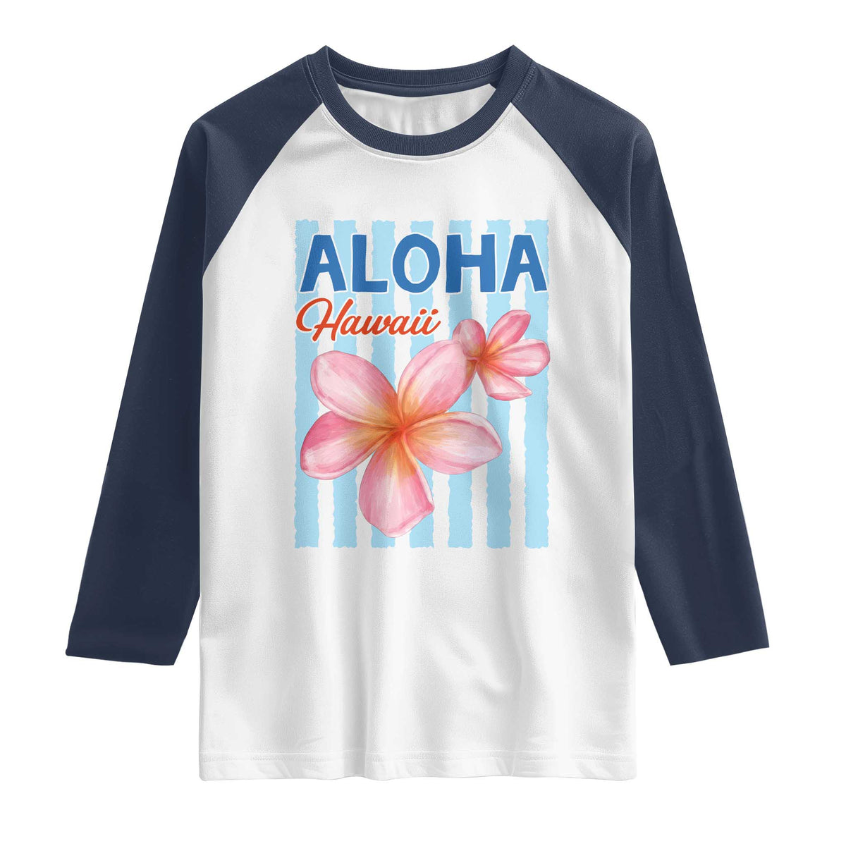 Aloha Hawaii Raglan Shirt Hibiscus Flower Tropical Beach Vacation TS14 White Navy Print Your Wear