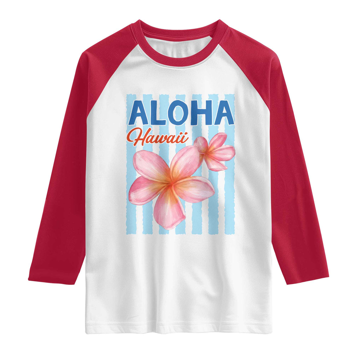 Aloha Hawaii Raglan Shirt Hibiscus Flower Tropical Beach Vacation TS14 White Red Print Your Wear