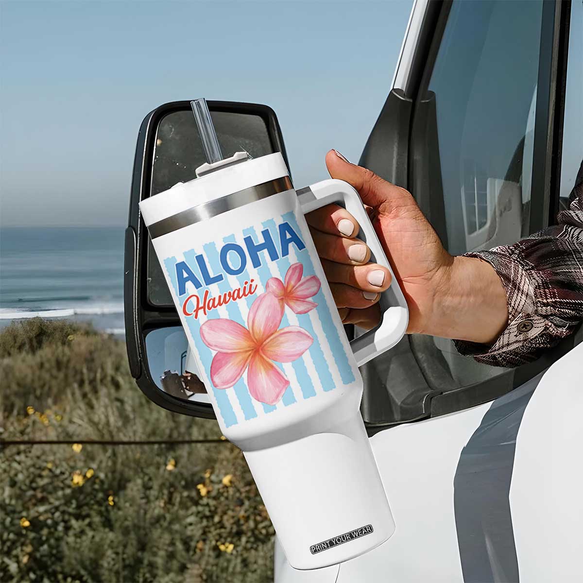 Aloha Hawaii Tumbler With Handle Hibiscus Flower Tropical Beach Vacation TS14 Print Your Wear