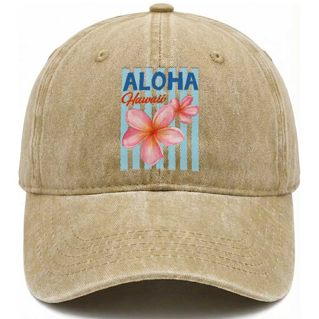 Aloha Hawaii Washed Cotton Baseball Cap Hibiscus Flower Tropical Beach Vacation TS14 Print Your Wear