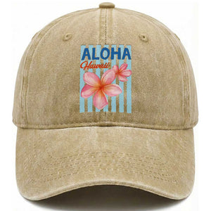 Aloha Hawaii Washed Cotton Baseball Cap Hibiscus Flower Tropical Beach Vacation TS14 Print Your Wear