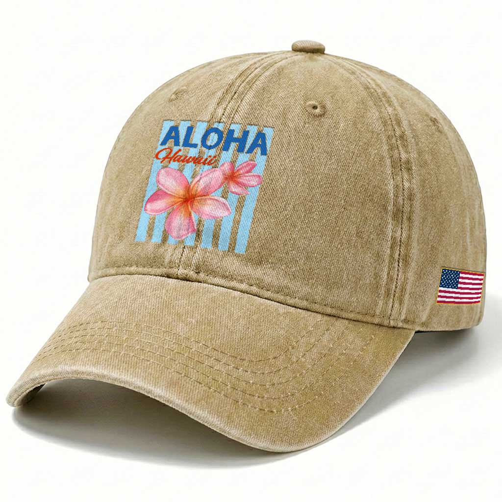 Aloha Hawaii Washed Cotton Baseball Cap Hibiscus Flower Tropical Beach Vacation TS14 Print Your Wear