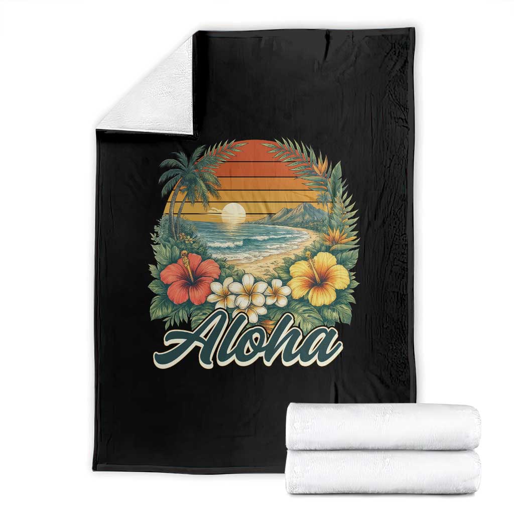 Aloha Hawaii Summer Throw Blanket Vintage Tropical Beach Graphic TS14 Black Print Your Wear