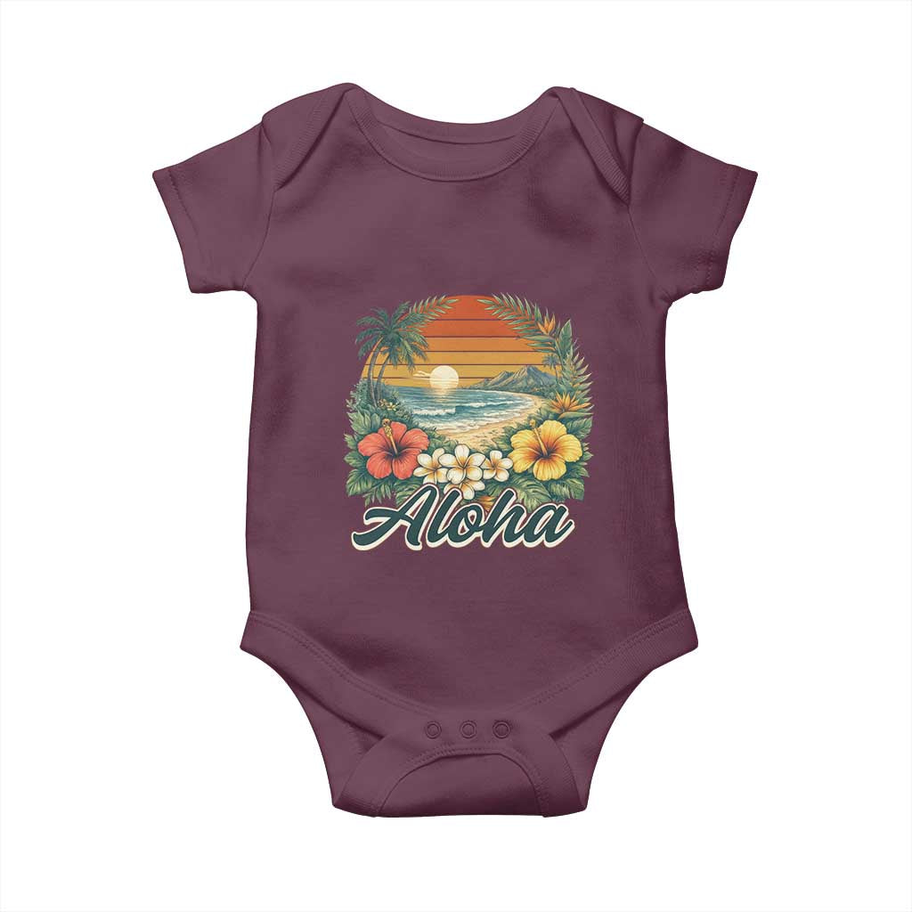 Aloha Hawaii Summer Baby Onesie Vintage Tropical Beach Graphic TS14 Maroon Print Your Wear