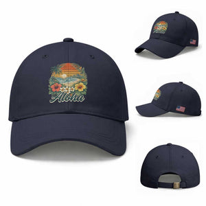 Aloha Hawaii Summer Baseball Cap Vintage Tropical Beach Graphic TS14 Baseball Cap Universal Fit Navy Print Your Wear