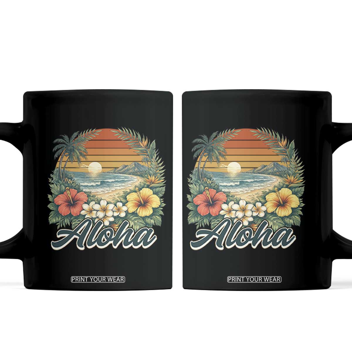 Aloha Hawaii Summer Coffee Mug Vintage Tropical Beach Graphic TS14 Black Print Your Wear