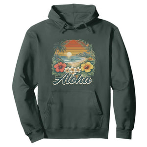 Aloha Hawaii Summer Hoodie Vintage Tropical Beach Graphic TS14 Dark Forest Green Print Your Wear