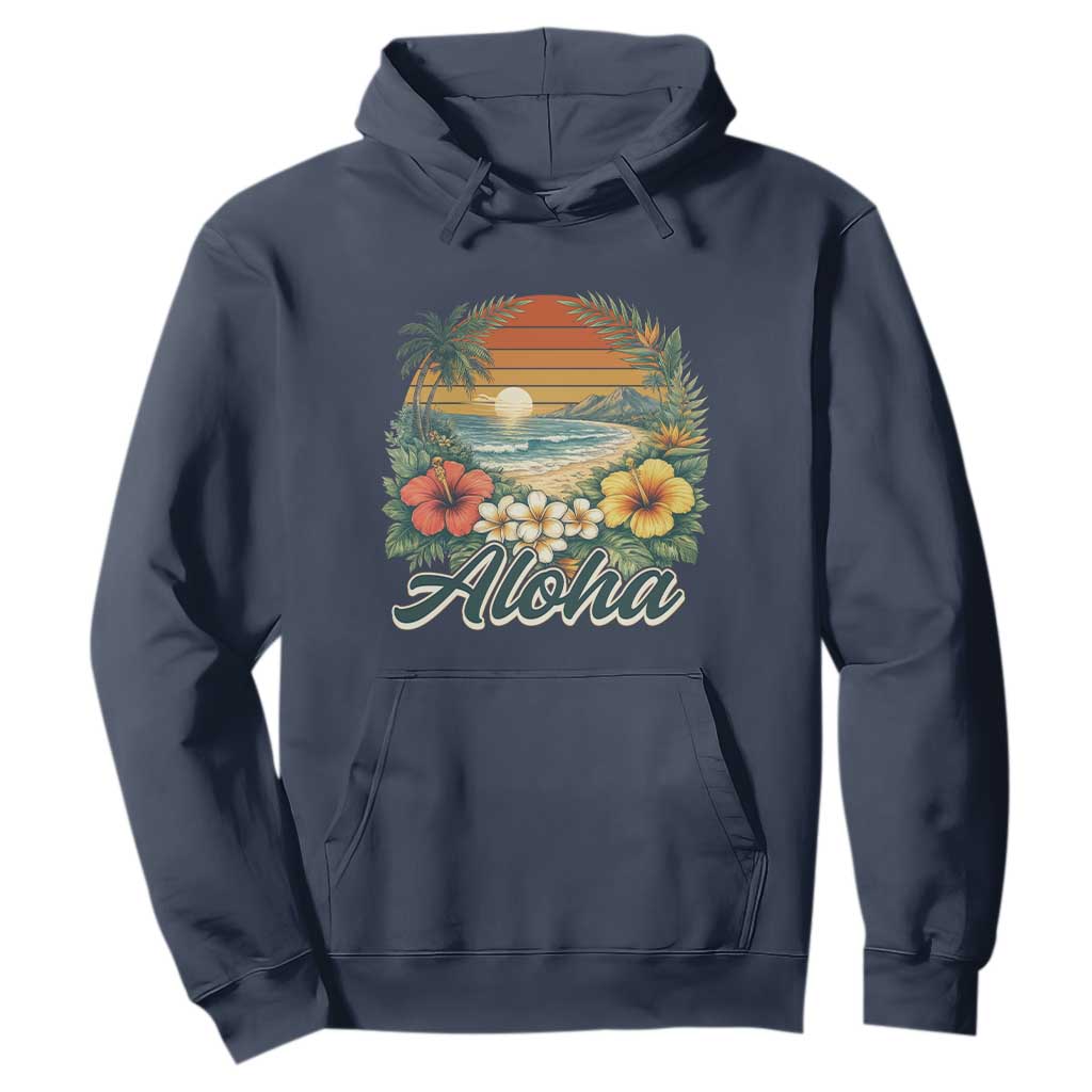 Aloha Hawaii Summer Hoodie Vintage Tropical Beach Graphic TS14 Navy Print Your Wear