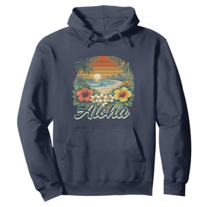 Aloha Hawaii Summer Hoodie Vintage Tropical Beach Graphic TS14 Navy Print Your Wear