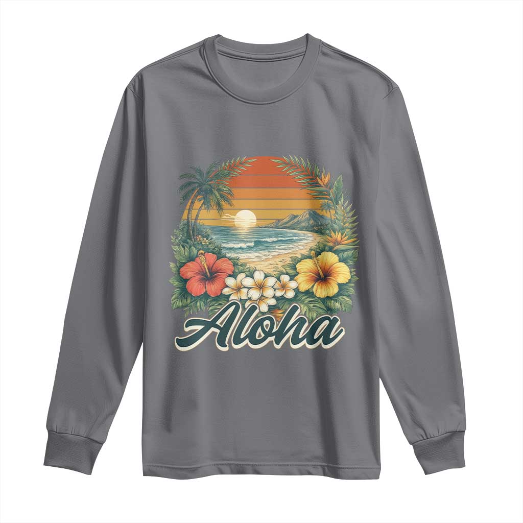 Aloha Hawaii Summer Long Sleeve Shirt Vintage Tropical Beach Graphic TS14 Charcoal Print Your Wear
