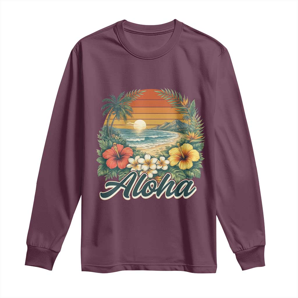 Aloha Hawaii Summer Long Sleeve Shirt Vintage Tropical Beach Graphic TS14 Maroon Print Your Wear