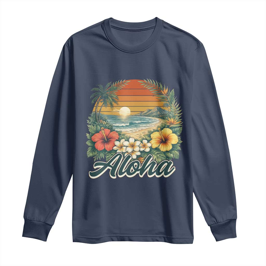 Aloha Hawaii Summer Long Sleeve Shirt Vintage Tropical Beach Graphic TS14 Navy Print Your Wear