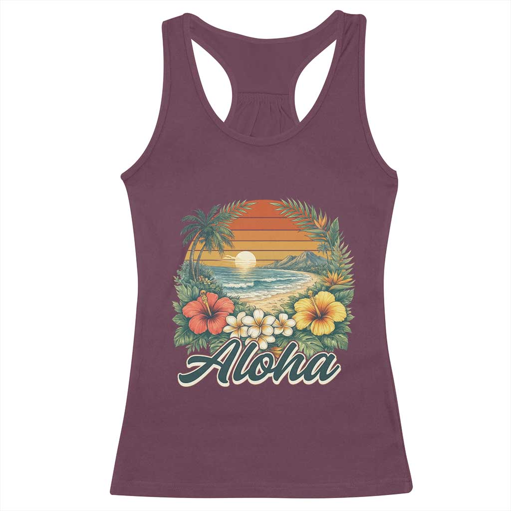 Aloha Hawaii Summer Racerback Tank Top Vintage Tropical Beach Graphic TS14 Maroon Print Your Wear