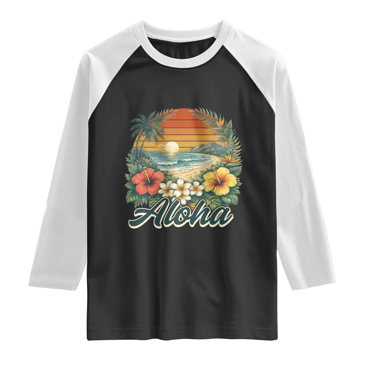 Aloha Hawaii Summer Raglan Shirt Vintage Tropical Beach Graphic TS14 Black White Print Your Wear