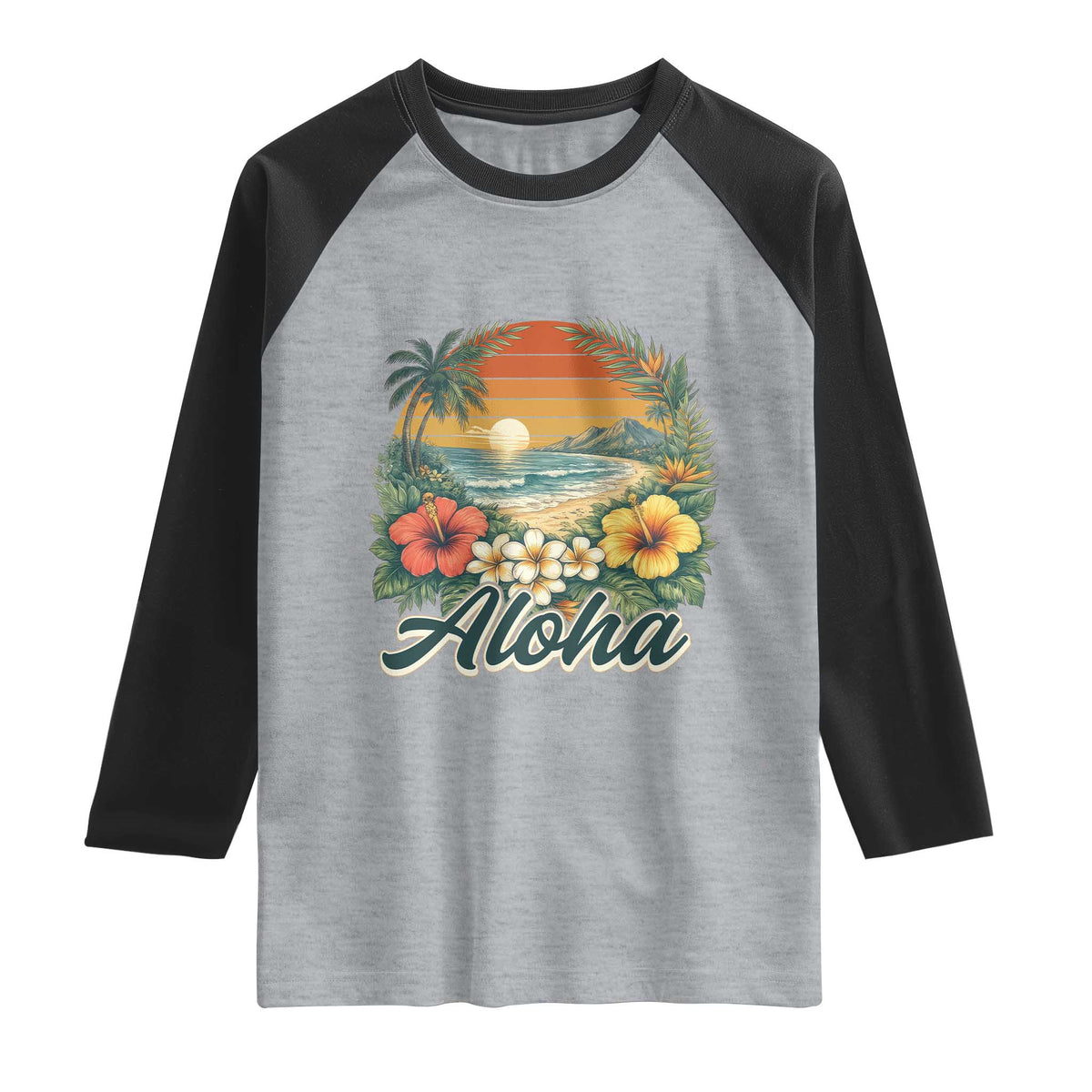 Aloha Hawaii Summer Raglan Shirt Vintage Tropical Beach Graphic TS14 Heather Gray Black Print Your Wear