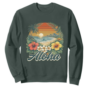 Aloha Hawaii Summer Sweatshirt Vintage Tropical Beach Graphic TS14 Dark Forest Green Print Your Wear