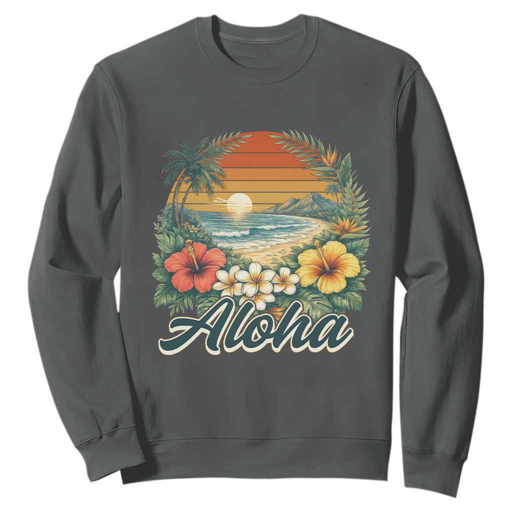 Aloha Hawaii Summer Sweatshirt Vintage Tropical Beach Graphic TS14 Dark Heather Print Your Wear