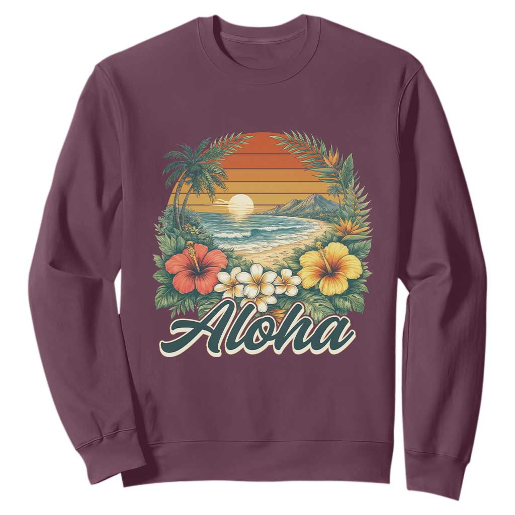Aloha Hawaii Summer Sweatshirt Vintage Tropical Beach Graphic TS14 Maroon Print Your Wear
