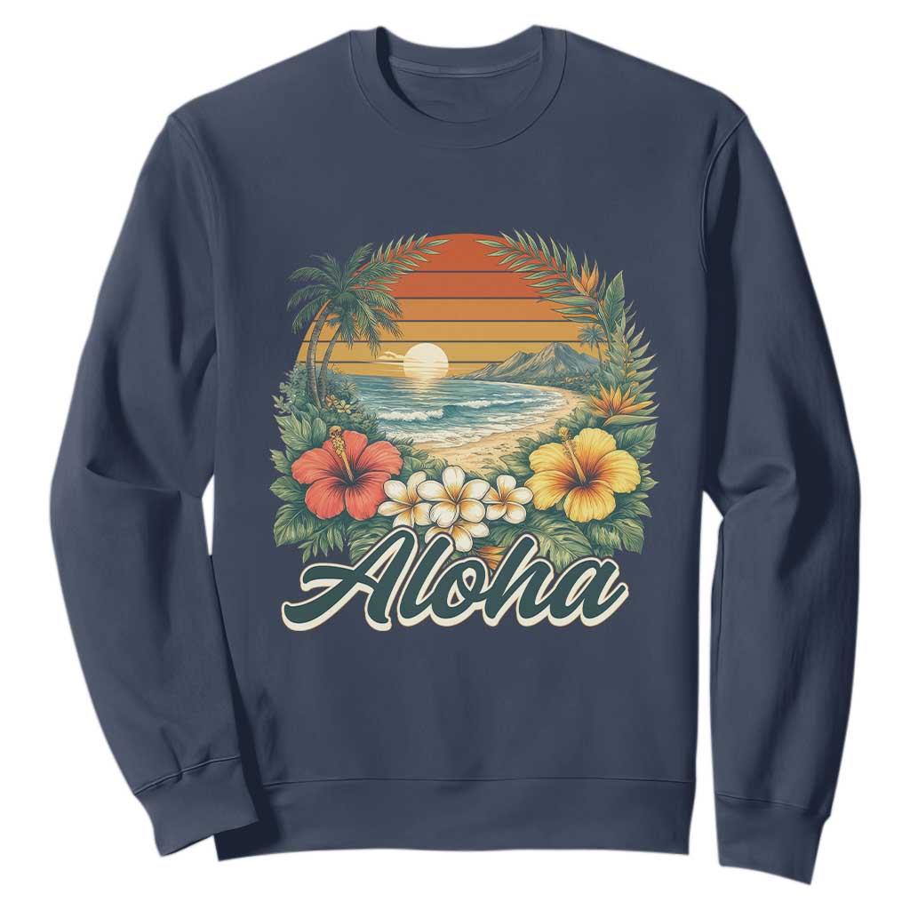 Aloha Hawaii Summer Sweatshirt Vintage Tropical Beach Graphic TS14 Navy Print Your Wear
