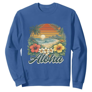 Aloha Hawaii Summer Sweatshirt Vintage Tropical Beach Graphic TS14 Royal Blue Print Your Wear