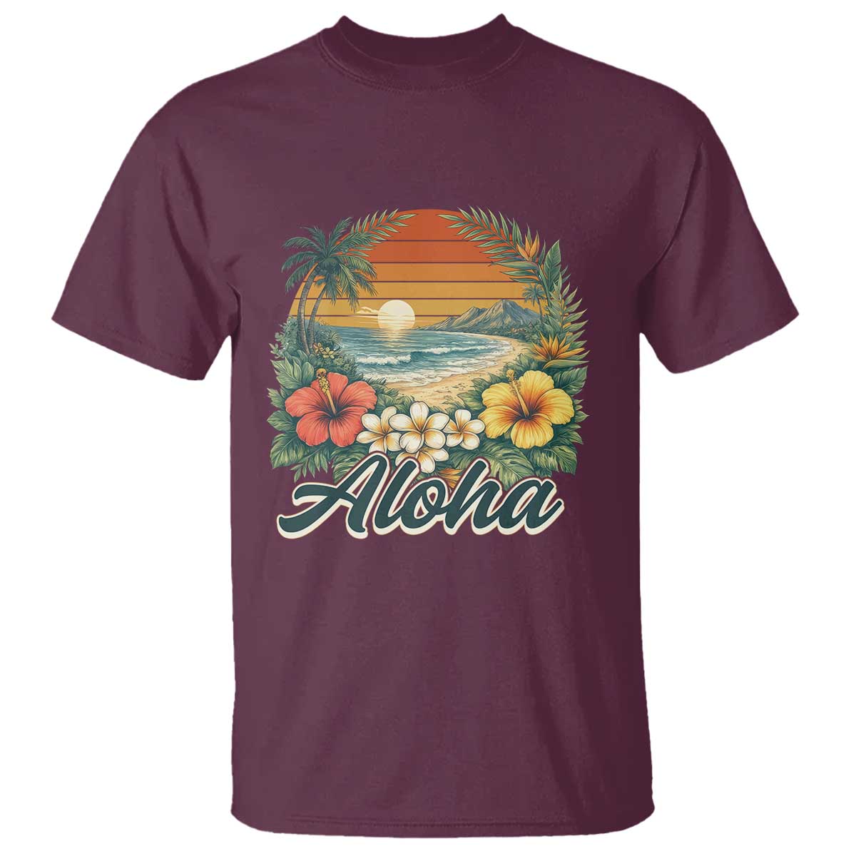 Aloha Hawaii Summer T Shirt Vintage Tropical Beach Graphic TS14 Maroon Print Your Wear