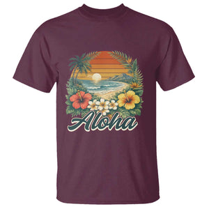 Aloha Hawaii Summer T Shirt Vintage Tropical Beach Graphic TS14 Maroon Print Your Wear