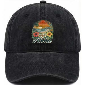 Aloha Hawaii Summer Washed Cotton Baseball Cap Vintage Tropical Beach Graphic TS14 Print Your Wear