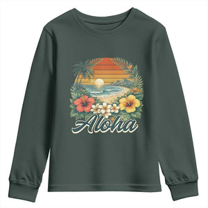 Aloha Hawaii Summer Youth Sweatshirt Vintage Tropical Beach Graphic TS14 Dark Forest Green Print Your Wear