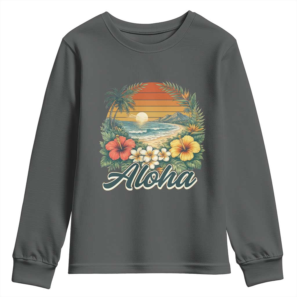 Aloha Hawaii Summer Youth Sweatshirt Vintage Tropical Beach Graphic TS14 Dark Heather Print Your Wear
