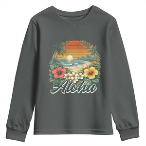 Aloha Hawaii Summer Youth Sweatshirt Vintage Tropical Beach Graphic TS14 Dark Heather Print Your Wear