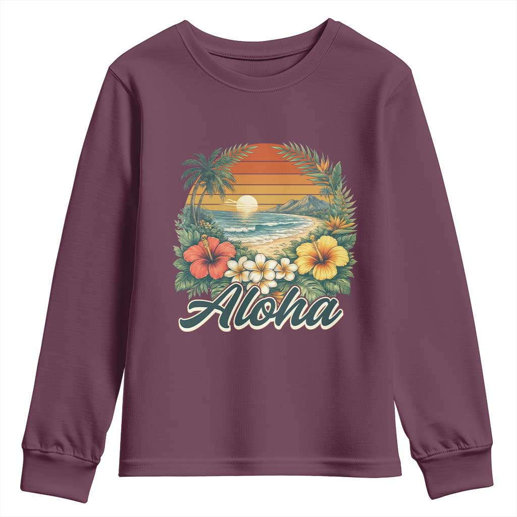 Aloha Hawaii Summer Youth Sweatshirt Vintage Tropical Beach Graphic TS14 Maroon Print Your Wear