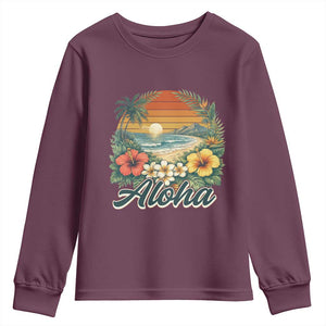 Aloha Hawaii Summer Youth Sweatshirt Vintage Tropical Beach Graphic TS14 Maroon Print Your Wear