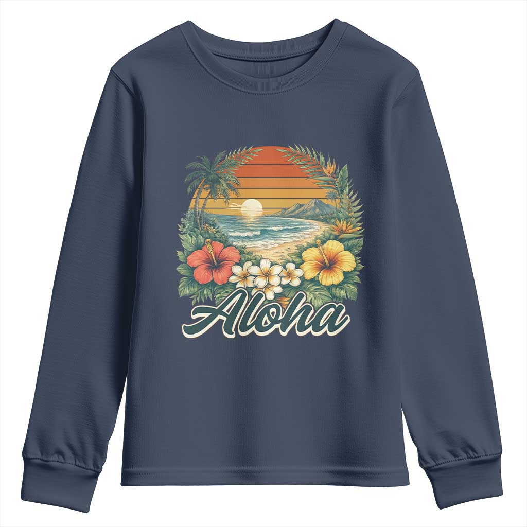 Aloha Hawaii Summer Youth Sweatshirt Vintage Tropical Beach Graphic TS14 Navy Print Your Wear