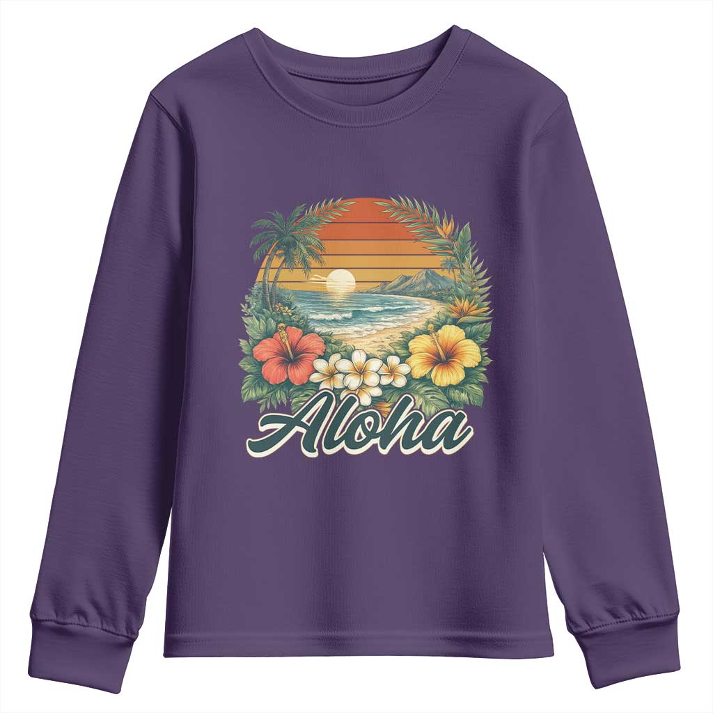 Aloha Hawaii Summer Youth Sweatshirt Vintage Tropical Beach Graphic TS14 Purple Print Your Wear