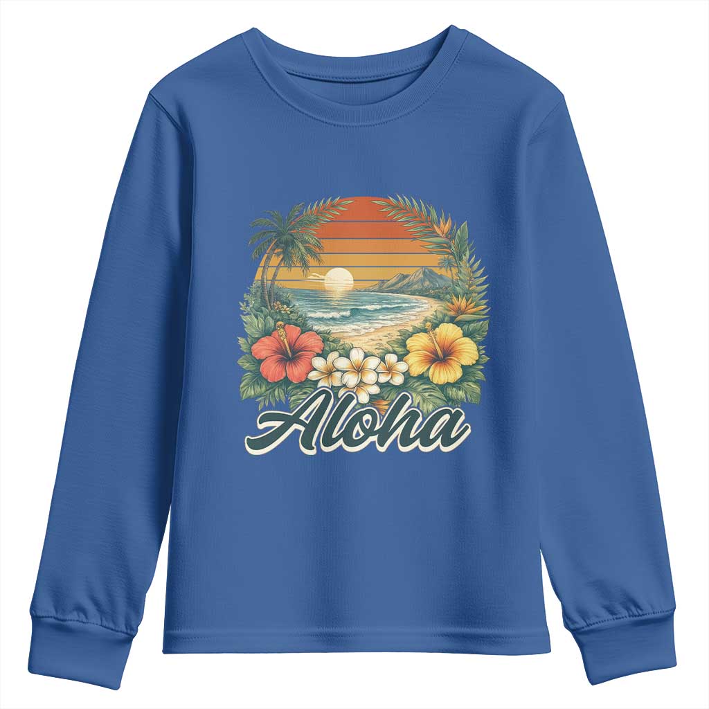 Aloha Hawaii Summer Youth Sweatshirt Vintage Tropical Beach Graphic TS14 Royal Blue Print Your Wear
