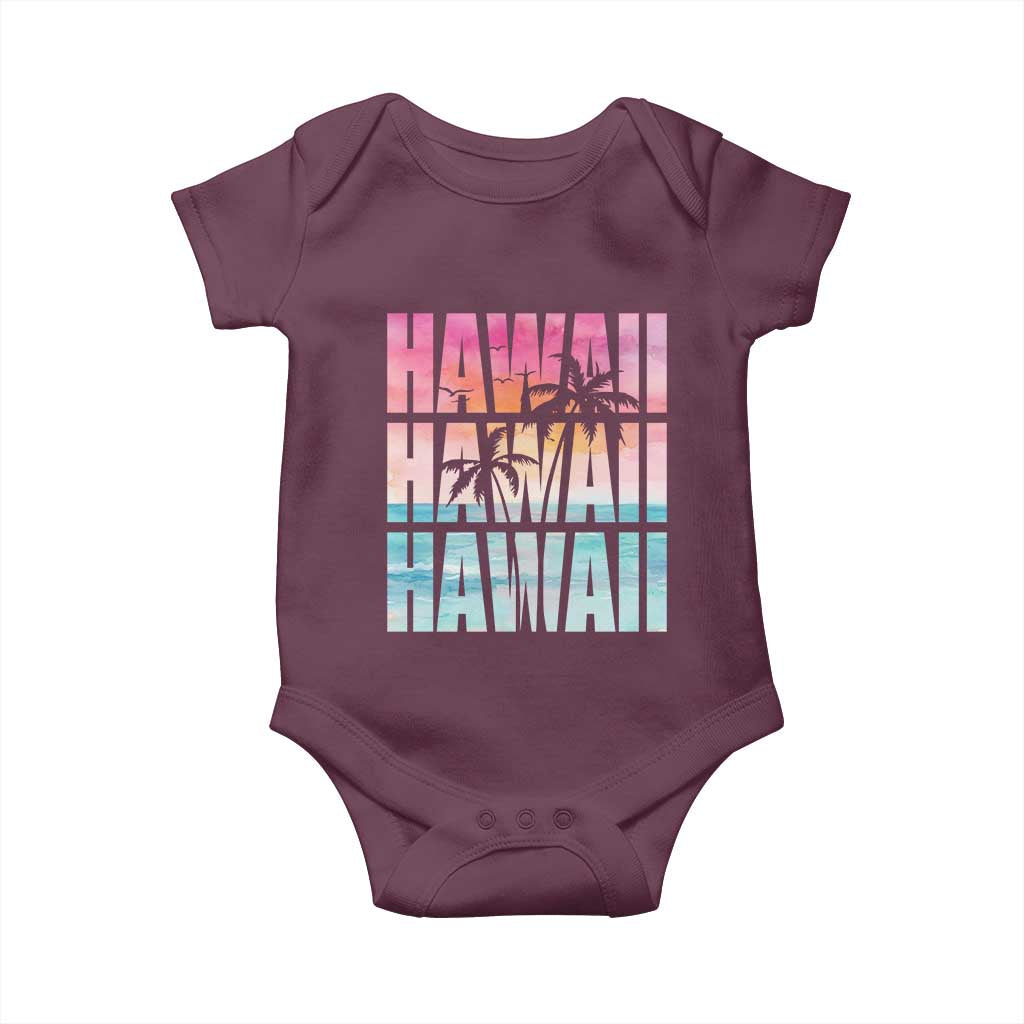 Hawaii Summer Vacation Baby Onesie Vintage Tropical Beach Graphic TS14 Maroon Print Your Wear