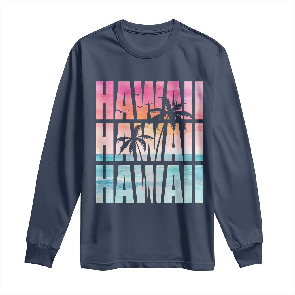 Hawaii Summer Vacation Long Sleeve Shirt Vintage Tropical Beach Graphic TS14 Navy Print Your Wear