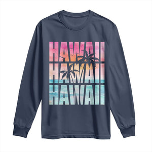 Hawaii Summer Vacation Long Sleeve Shirt Vintage Tropical Beach Graphic TS14 Navy Print Your Wear