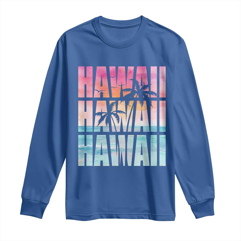 Hawaii Summer Vacation Long Sleeve Shirt Vintage Tropical Beach Graphic TS14 Royal Blue Print Your Wear