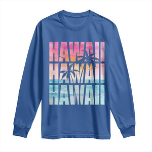 Hawaii Summer Vacation Long Sleeve Shirt Vintage Tropical Beach Graphic TS14 Royal Blue Print Your Wear