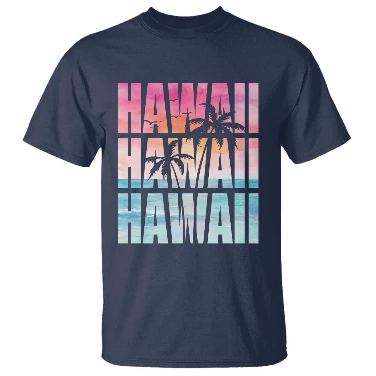 Hawaii Summer Vacation T Shirt Vintage Tropical Beach Graphic TS14 Navy Print Your Wear