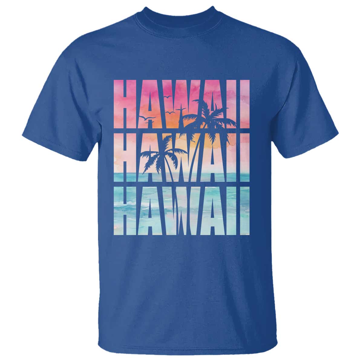 Hawaii Summer Vacation T Shirt Vintage Tropical Beach Graphic TS14 Royal Blue Print Your Wear