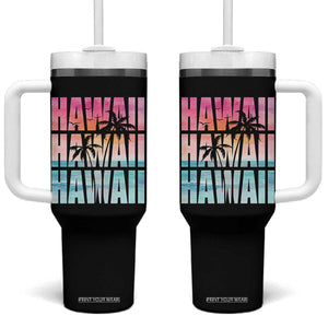 Hawaii Summer Vacation Tumbler With Handle Vintage Tropical Beach Graphic TS14 One Size: 40 oz Black Print Your Wear