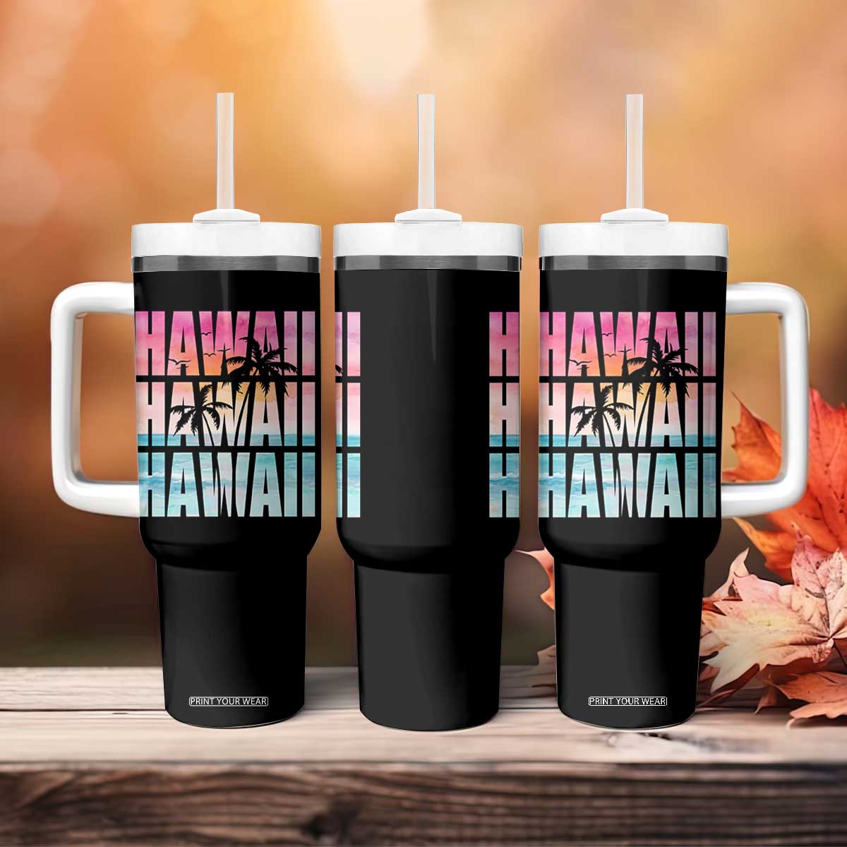Hawaii Summer Vacation Tumbler With Handle Vintage Tropical Beach Graphic TS14 Print Your Wear