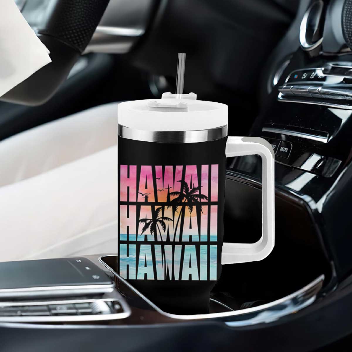 Hawaii Summer Vacation Tumbler With Handle Vintage Tropical Beach Graphic TS14 Print Your Wear