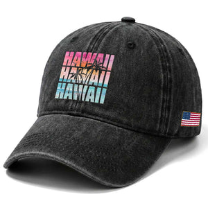 Hawaii Summer Vacation Washed Cotton Baseball Cap Vintage Tropical Beach Graphic TS14 Print Your Wear