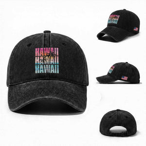 Hawaii Summer Vacation Washed Cotton Baseball Cap Vintage Tropical Beach Graphic TS14 Washed Cap Universal Fit Black Print Your Wear