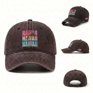 Hawaii Summer Vacation Washed Cotton Baseball Cap Vintage Tropical Beach Graphic TS14 Washed Cap Universal Fit Dark Brown Print Your Wear