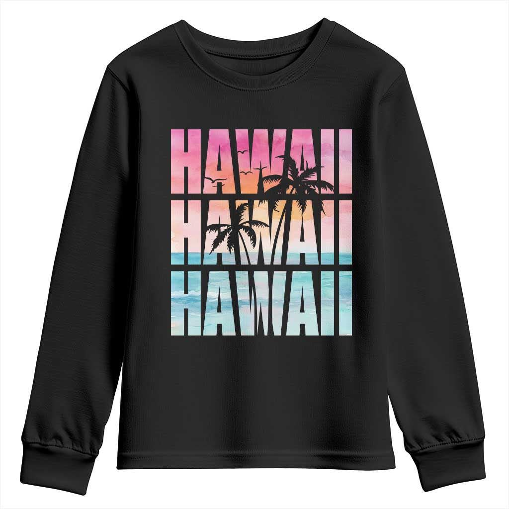 Hawaii Summer Vacation Youth Sweatshirt Vintage Tropical Beach Graphic TS14 Black Print Your Wear